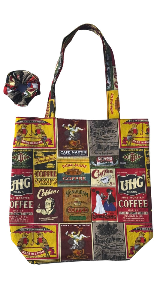 Vintage Coffee Themed Tote & Scrunchie